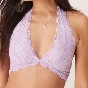 Free People Intimately Lace Halter Bralette Orchid Bloom Size L NWT